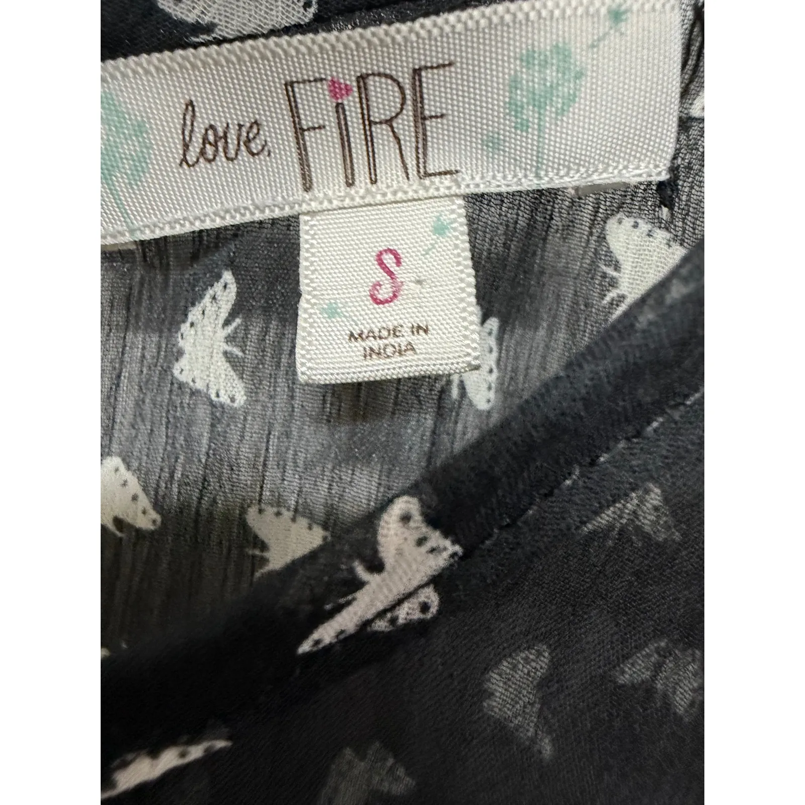 Love,Fire Sheer Butterfly Floral Exposed Zipper Black White Fairy Boho Small - Image 5