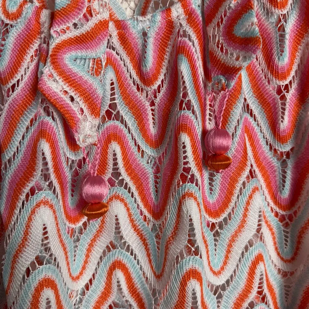 Trina Turk Serafina Crochet Halter Zigzag Multicolor Beach Coverup Midi Dress S - Image 10