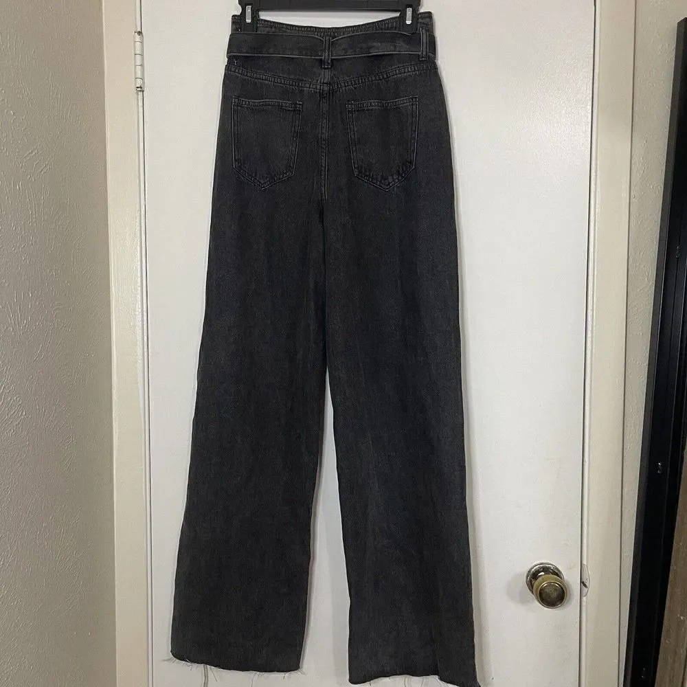 NWT Kittenish Black Wash High waist Straight leg Belted denim Jeans size US 27 - Image 5