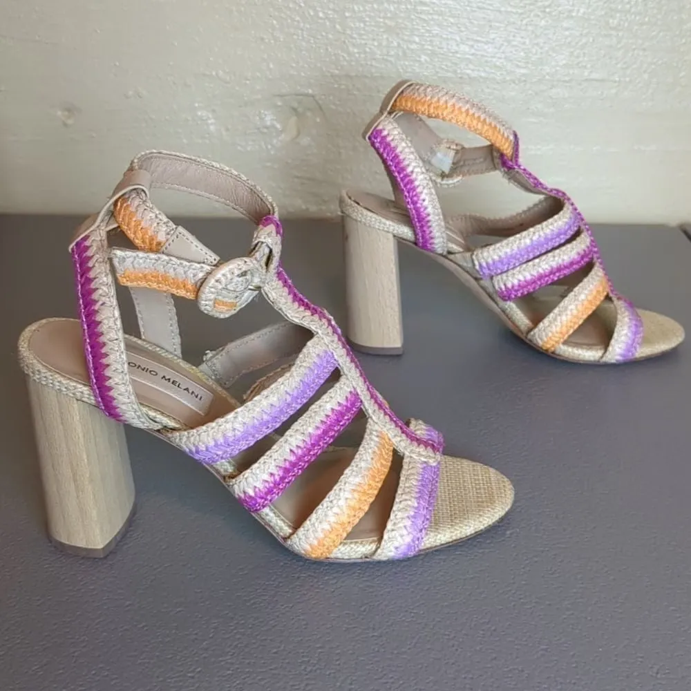 Antonio Melani Ombre Woven Raffia Strappy Sandals - Size 9.5 Boho Summer Shoes - Image 2