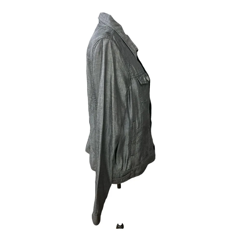 TAHARI Dark Gray Lyocell Denim-Like Snap Button Shirt Jacket size Large - Image 2