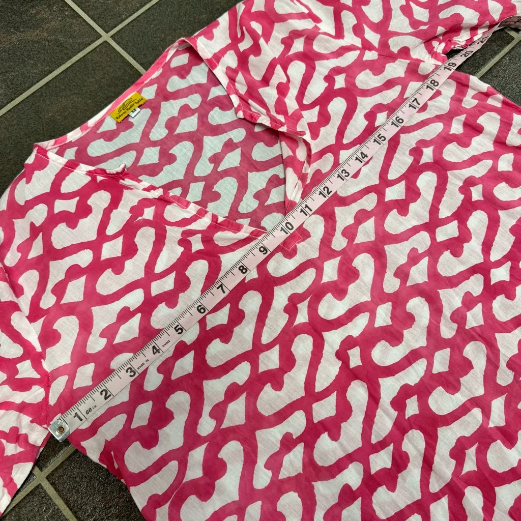 Roberta Roller Rabbit Geometric Print Cotton Tunic Top Blouse Pink White Medium - Image 12