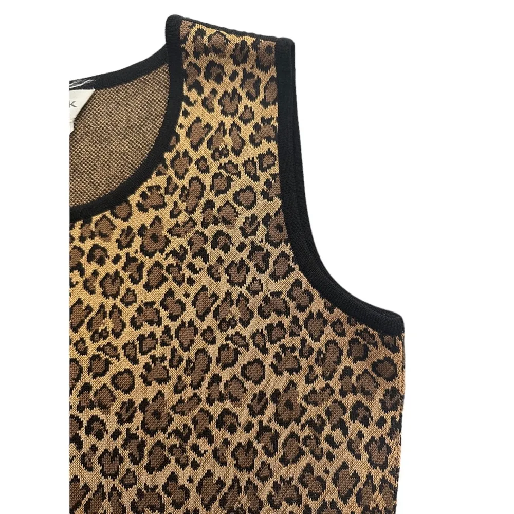 Exclusively  Leopard Print Brown Tan Knit Shell Tank Top Small - Image 3