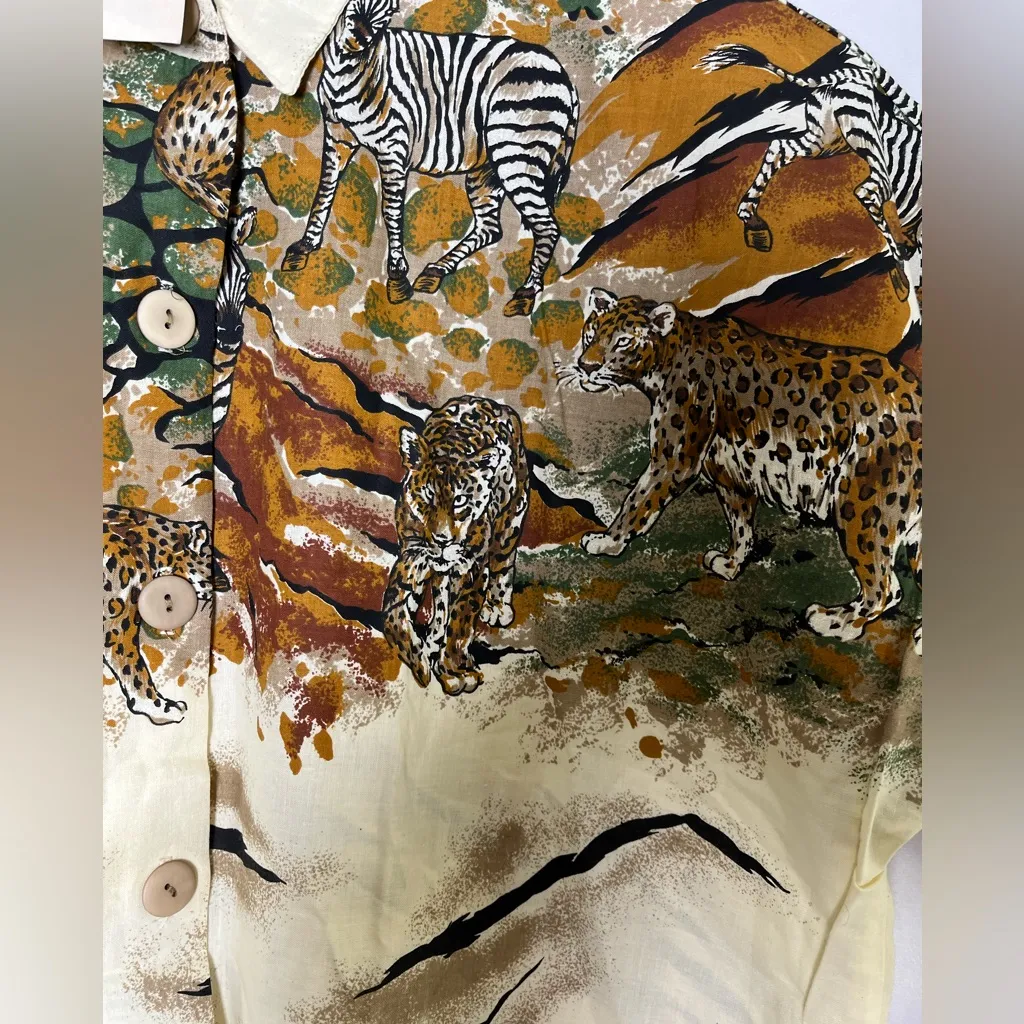 Denim Republic Vintage 90s NWT! Safari Artsy Animal Button Shirt Women Size L Brown Size L - Image 2