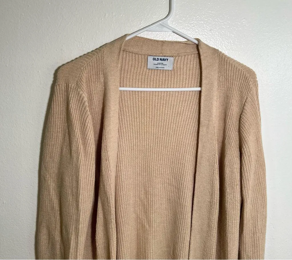 Old Navy Long Line Cardigan Textured Oatmeal Heather Beige SP - Image 3