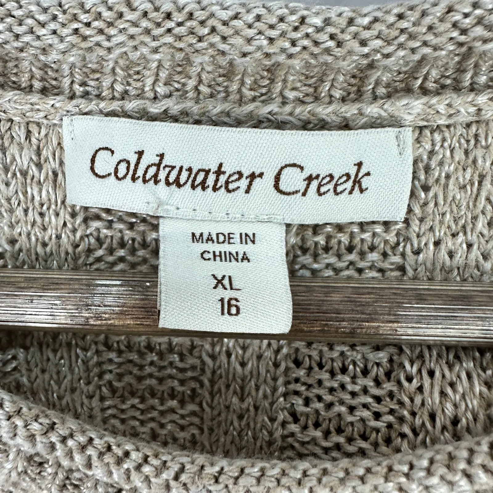 Coldwater Creek XL Linen Blend Sweater‎ Beige Neutral Minimalist Quiet Luxury - Image 2