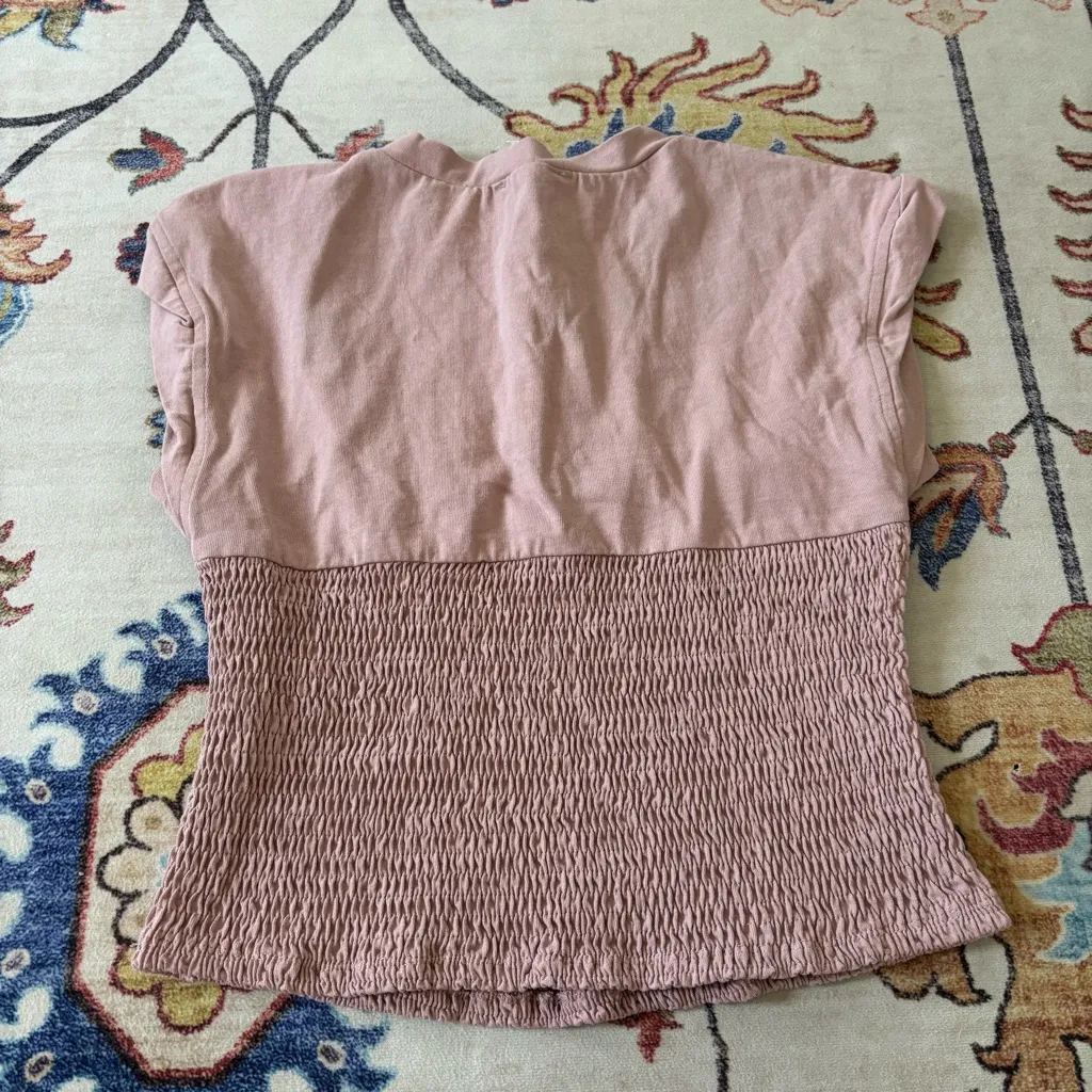 MABLE Light Mauve Nissa Smocked Short Sleeve Top Large Cropped Purple - Image 5