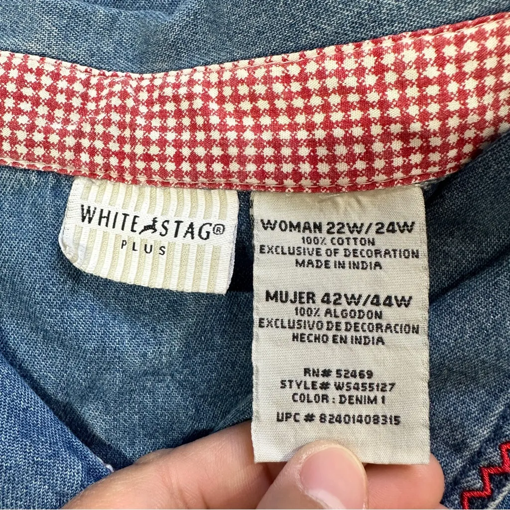 White Stag Vintage Denim Button Down Shirt Cherry School Embroidered 22W/24W - Image 11