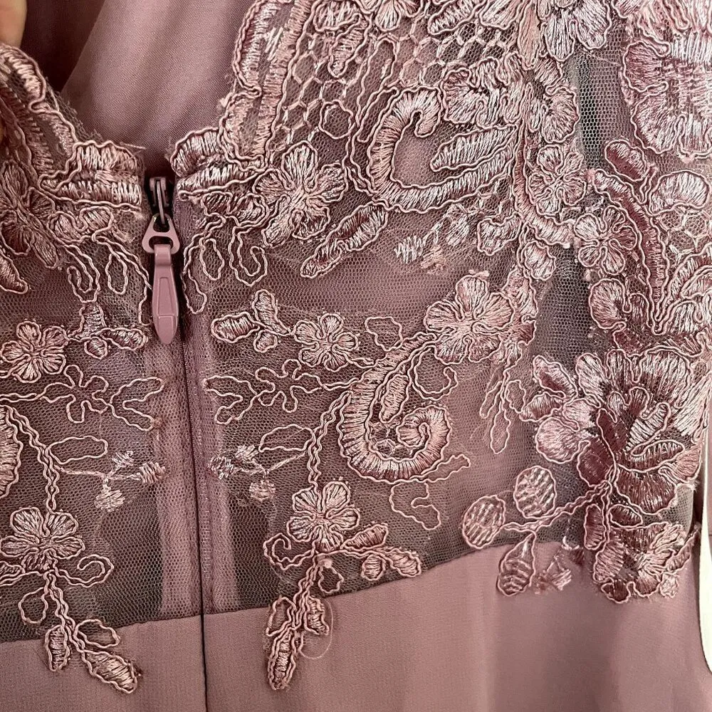 Azazie pink long formal dress lace prom bridesmaid size elegant v-neck A2 - Image 5