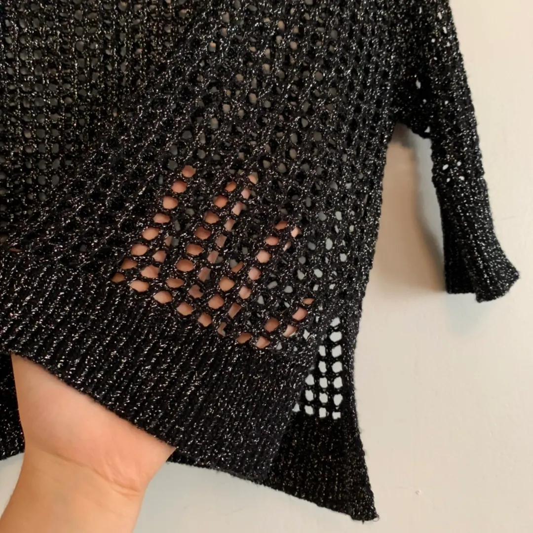 Metallic Open Knit Boxy Raglan Sweater - Image 9