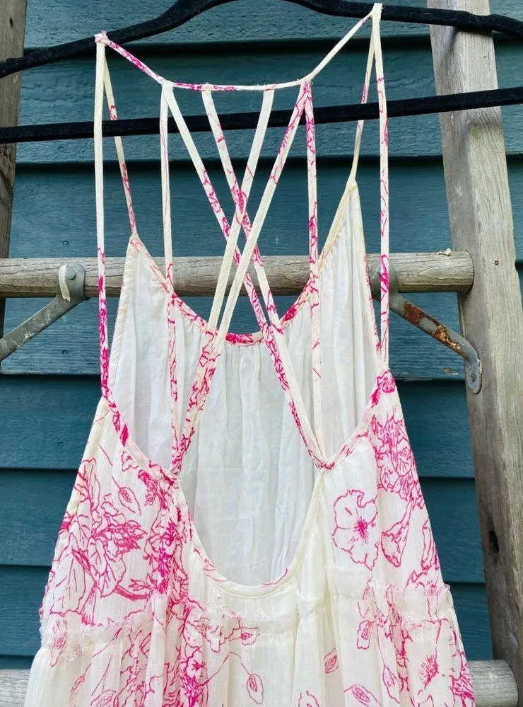 Free People white/pink floral tiered raw hem boho maxi dress - Image 6