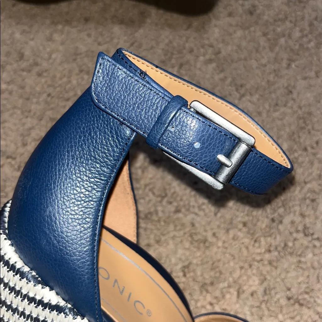 Vionic Marina Navy Leather Wedge Heeled Sandal Navy Blue White 8 - Image 5