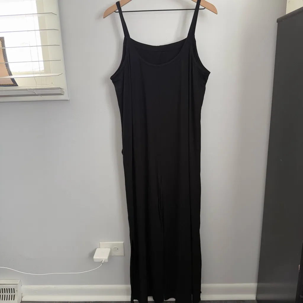 Eileen Fisher Medium NWOT Black Jumpsuit Tencel Minimal Relaxed Slit Cut Travel - Image 5