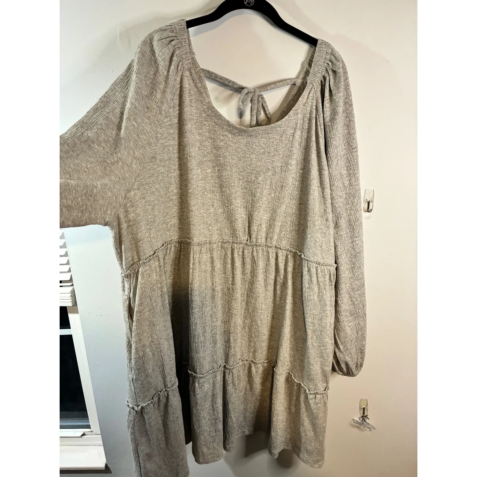 Heyson Tiered Mini Dress Long Sleeve Casual Tie Back Gray - Image 7