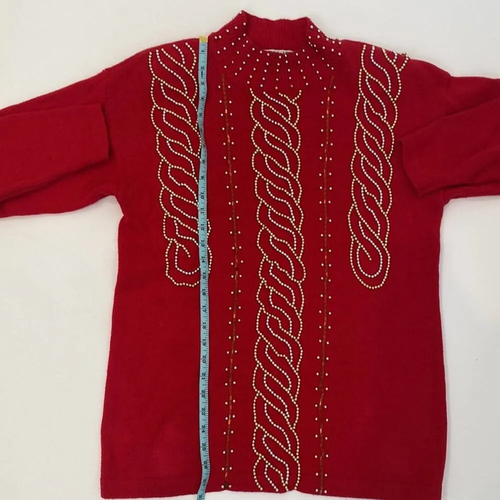 Victoria Jones Vintage 1980’s Mock Neck Oversized Knit Sweater Embellished Sz Sm - Image 8