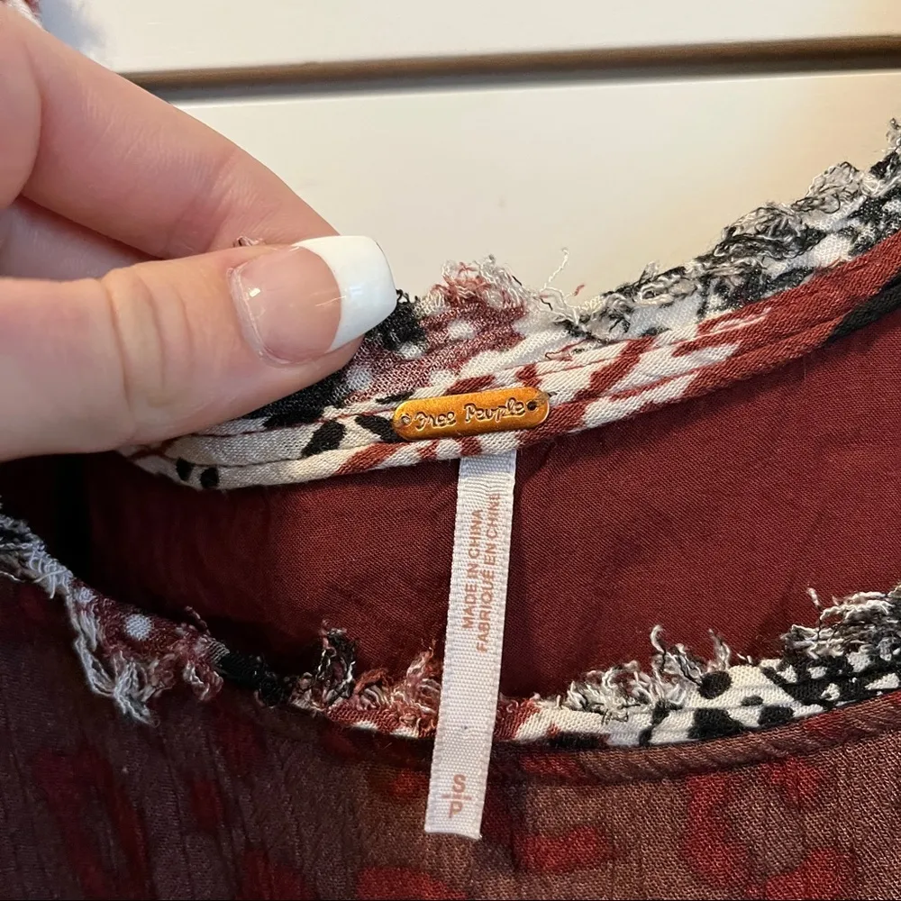 Free People Heart of Gold Boho Chic Dress Maroon & White - Image 10