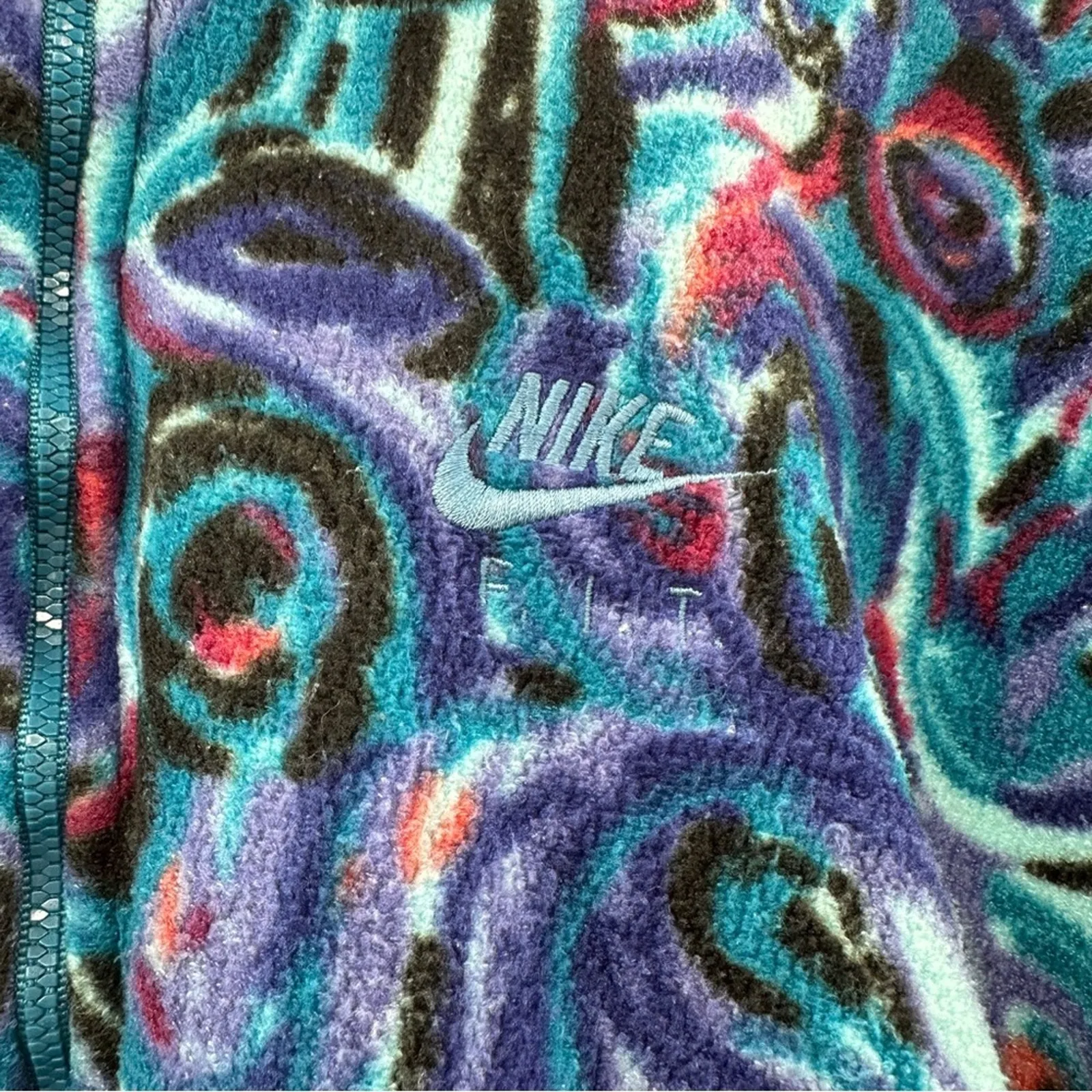 Vintage 90s Nike Fit Colorful‎ Swirl Printed 1/2 Zip Long Sleeve Fleece Jacket S - Image 2