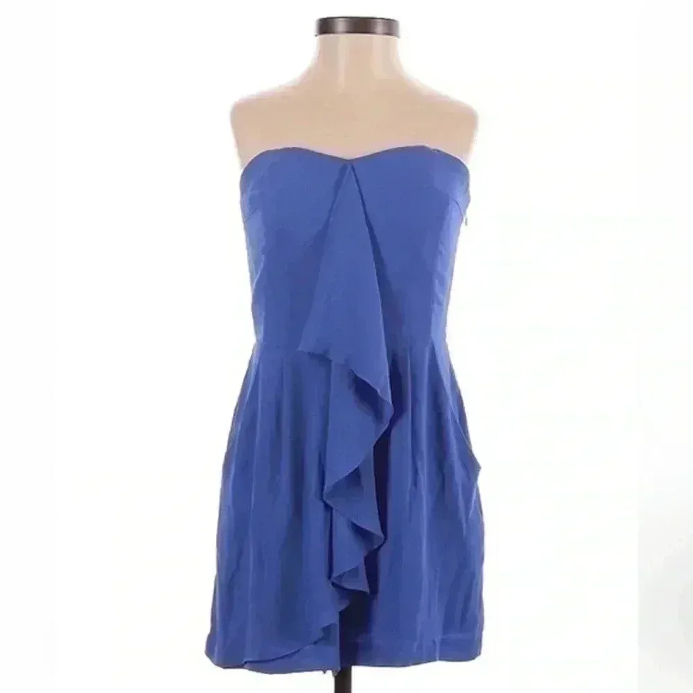 Express | Chic Blue Lavender Front Ruffles Strapless Romper Size 0 XS - Image 3