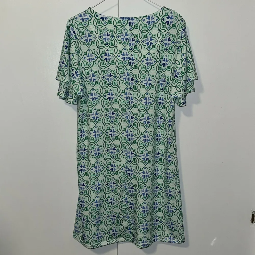 KIM ROGERS Sheath Dress w Layered Flutter Sleeve Green & Blue Women’s Medium M - Image 6