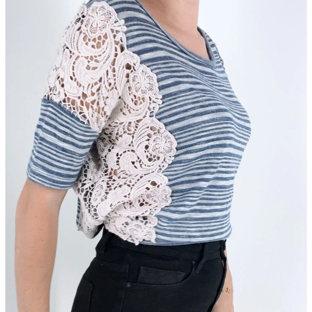 Free People We the Free Battenburg Striped Crochet Top Size Small - Image 2