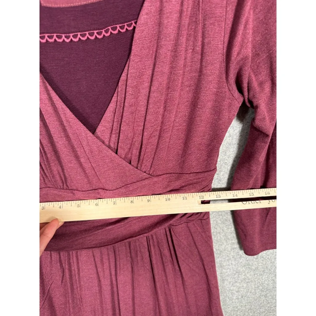 Maeve Medium Womens Dress Low Cut V-Neck Burgundy Stretch Faux Wrap Knee Length - Image 8