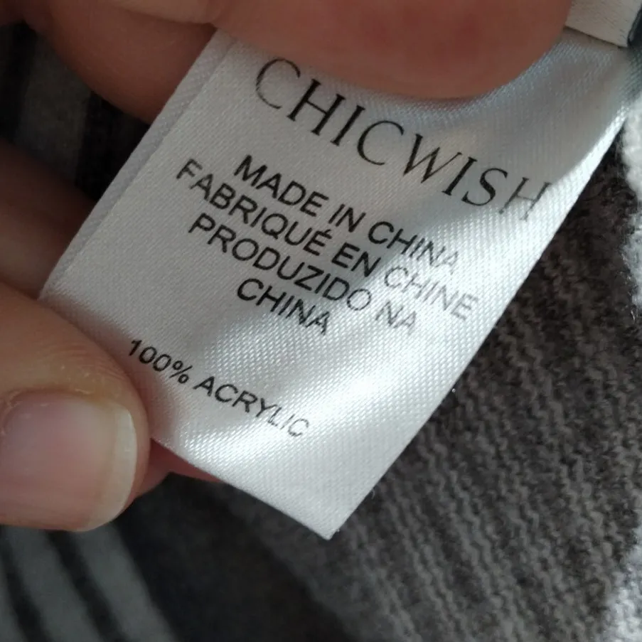 ChicWish SEE MEASUREMENTS Oversized Gray Striped Sleeve Slit Sides Sweater - Image 5