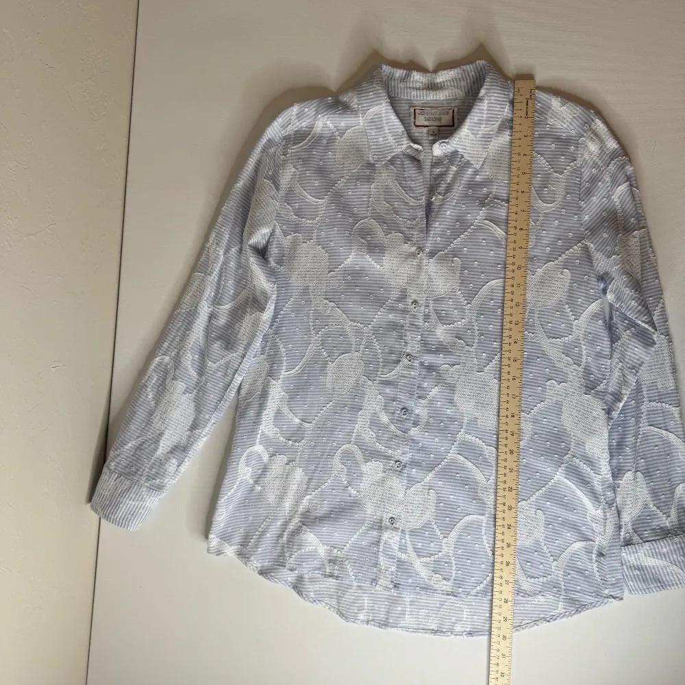 Johnny Was Workshop Flore Seersucker Button Down Shirt Sz S Embroidered Striped - Image 13