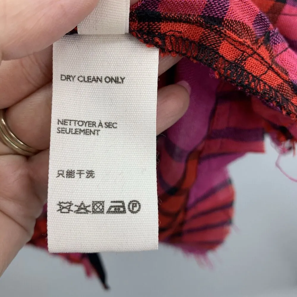 Anthro We The Free People Size XS Shirt Pacific Dawn Red Pink Plaid Ruched NEW - Image 9