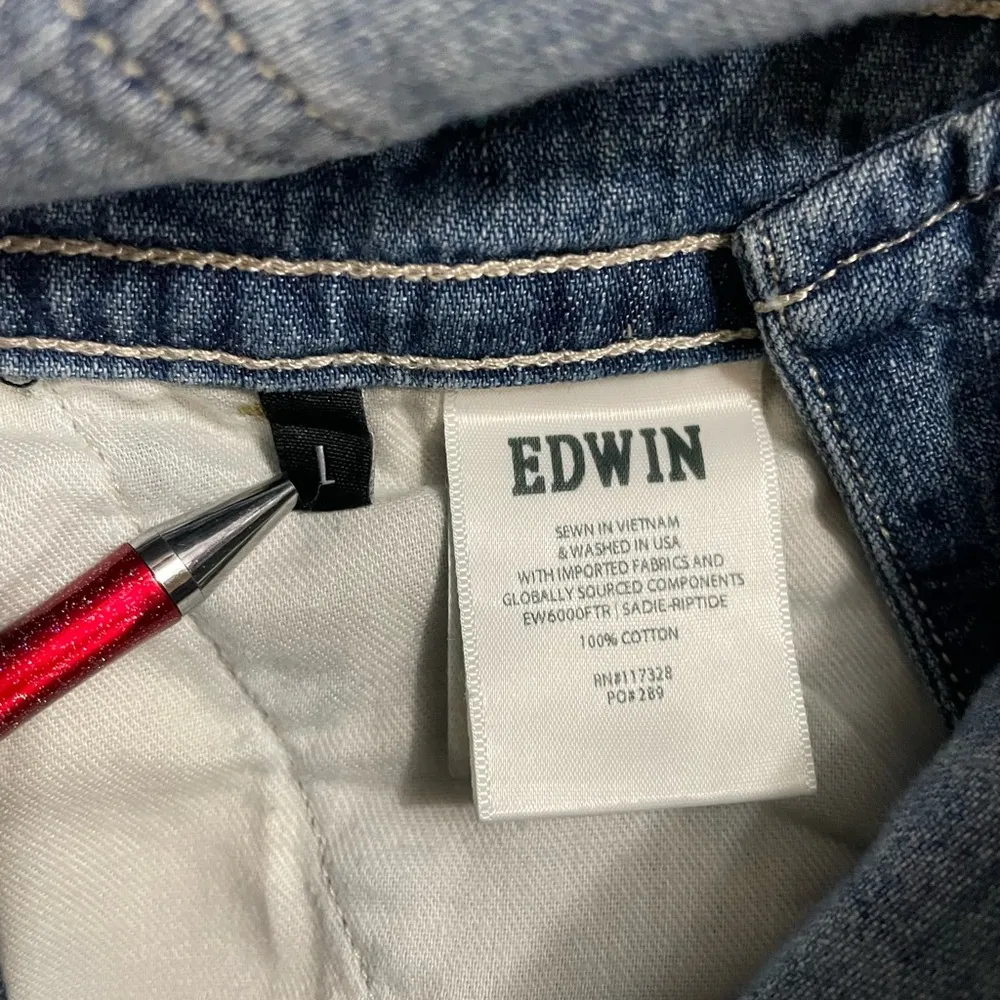 NWT Anthropologie Edwin Sadie Utility Denim Overalls RipTide Size L - Image 8