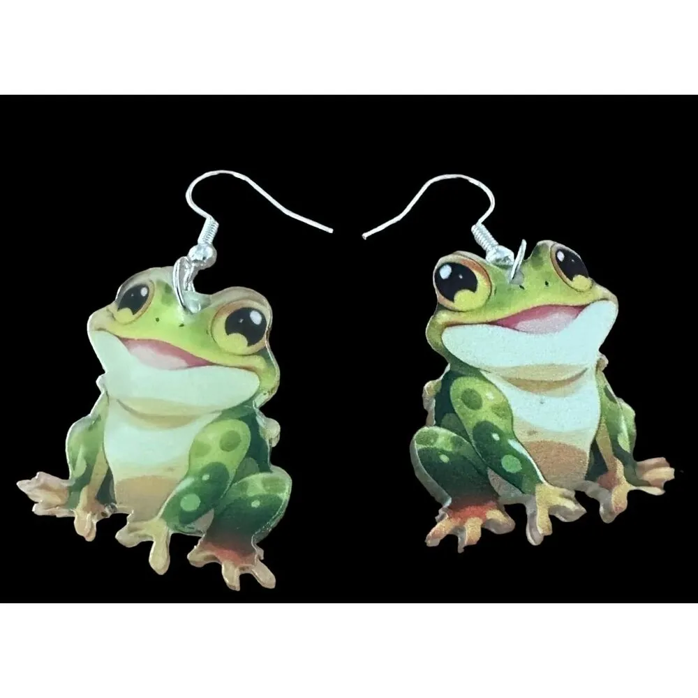 Frog Earrings New Dangle Hooks Green Double Sided Horny Toad Jeremiah Bu… - Image 9