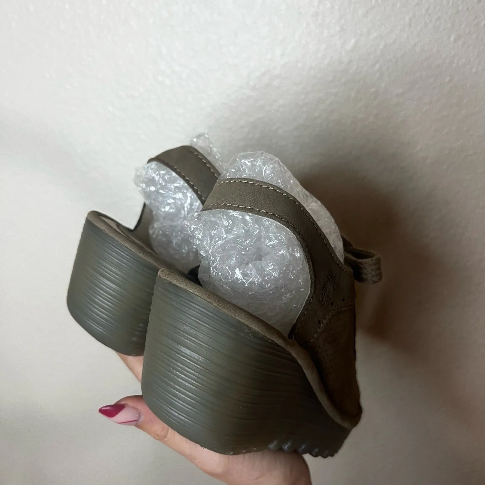 Fly London Yuta Wedge Sandals Taupe Perforated Lace-Up Open Toe 40 / US 9.5-10 - Image 4