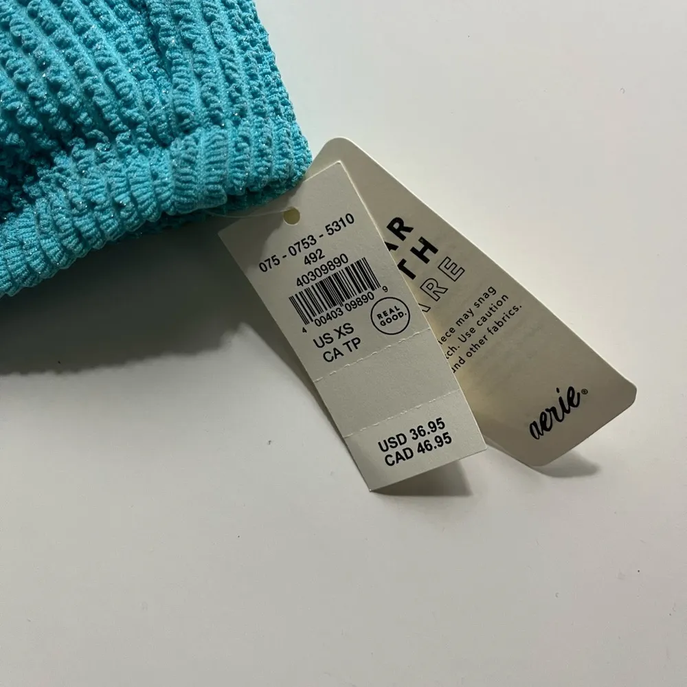 Aerie • NWT Shimmery Crinkle Lace Up Scoop Bikini Top “Springs” Turquoise Blue - Image 6