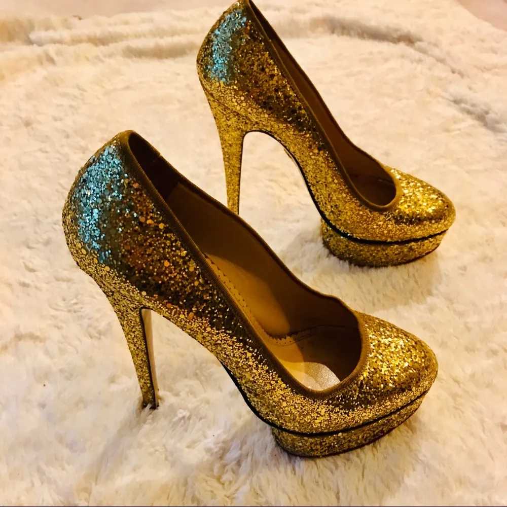 Charlotte Olympia Gold Glitter Priscilla Platforms - Image 3