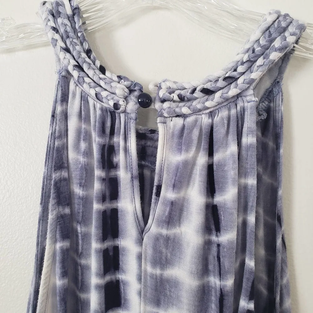 Saint Tropez Sleeveless Rayon Blue Tie Dye Top High Braided Neckline Size Small - Image 6