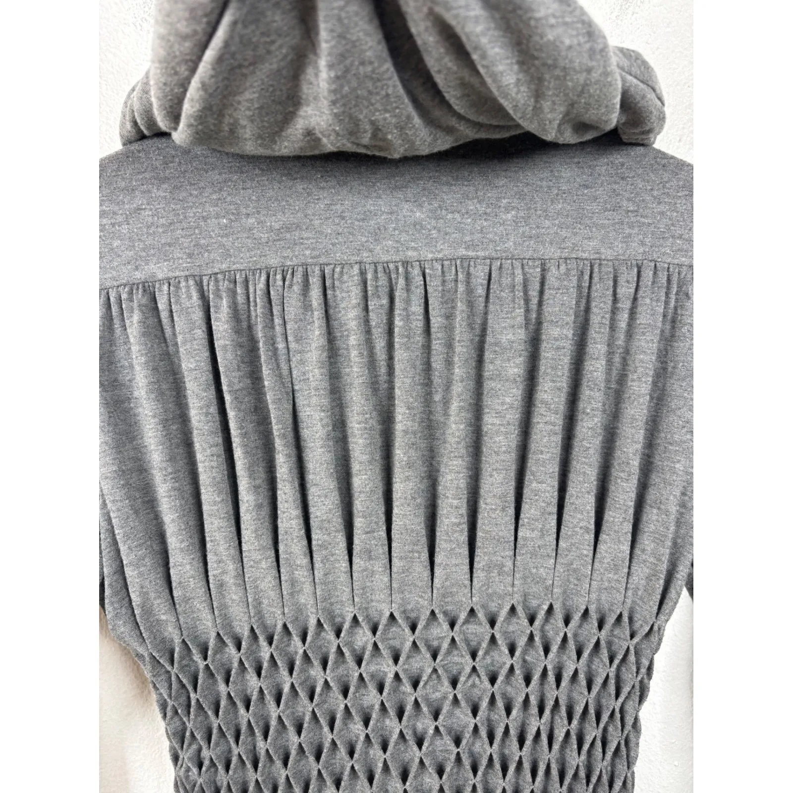 Joseph Ribkoff Size 8 Zip Sweater Gray Hooded Long Sleeve Diamond Detail Jacket - Image 6