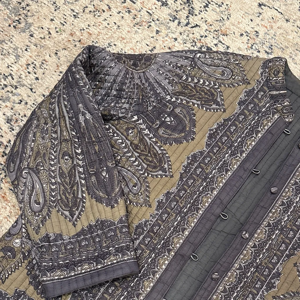 Kantha Paisley Mandala Patterned Jacket Gray Size XL - Image 2