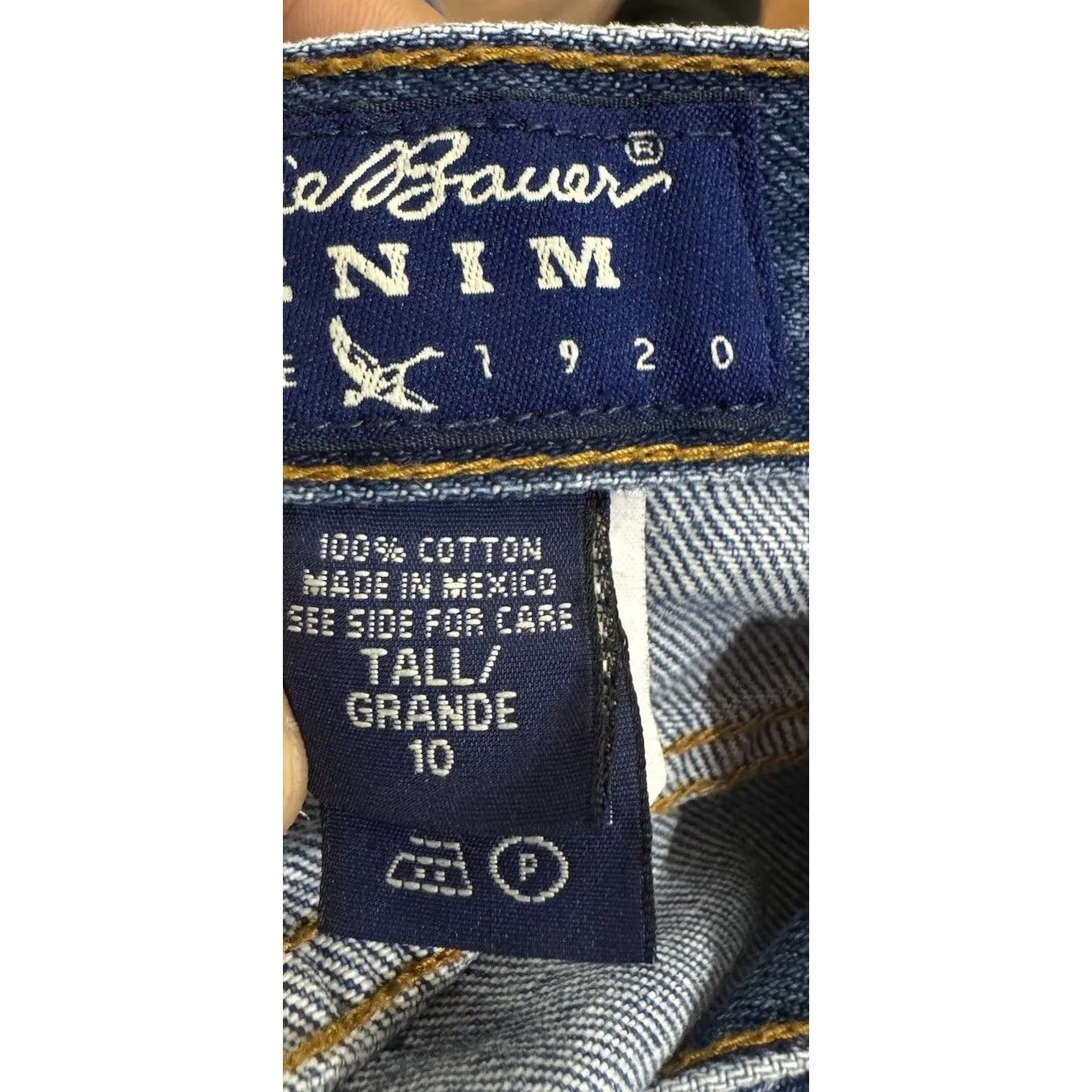 Y2K Eddie Bauer‎ Jeans Women Sz 10 Tall Blue Solid Denim Grunge Heavy Weight - Image 3