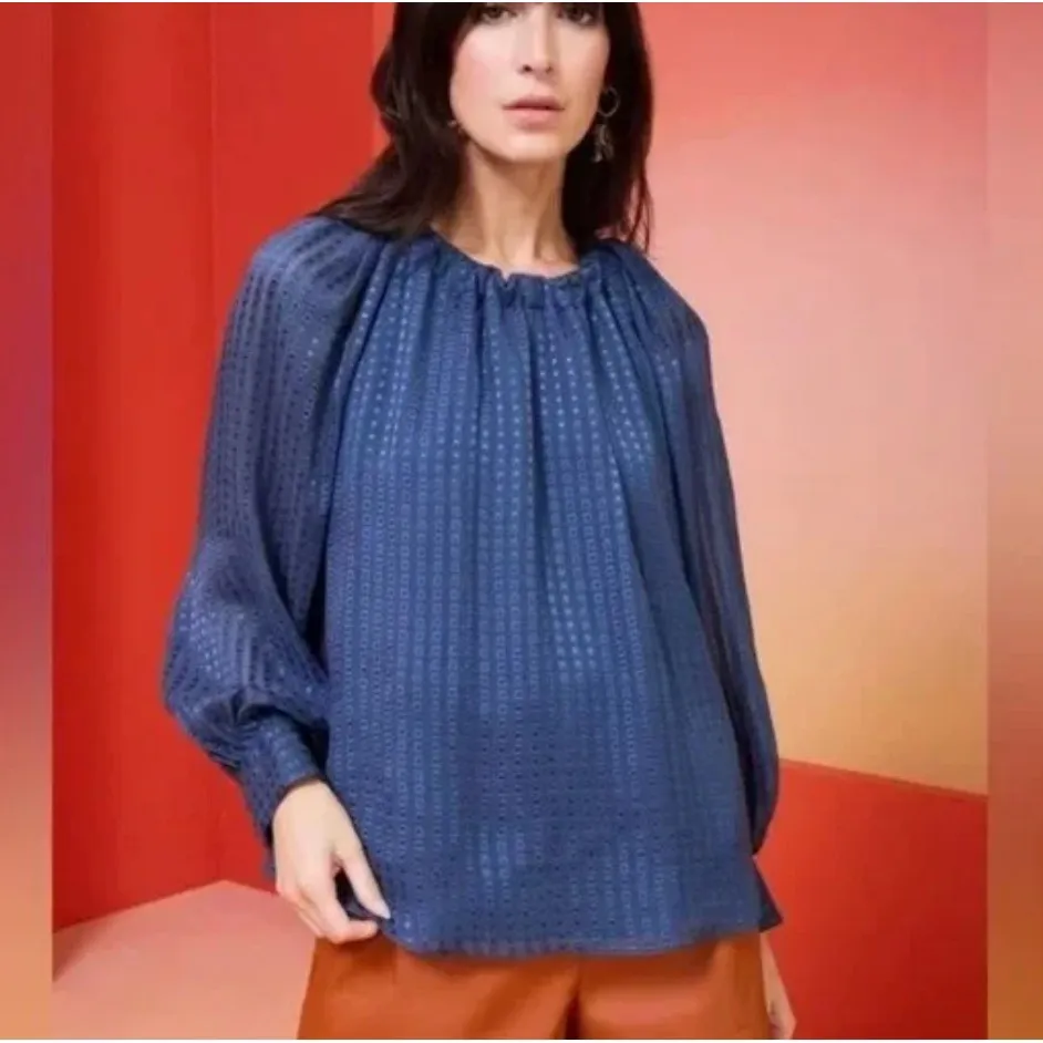 Marie Oliver Jenna Blouse Size Medium Blue Silk Blend Long Sleeve Boho Elegant - Image 3