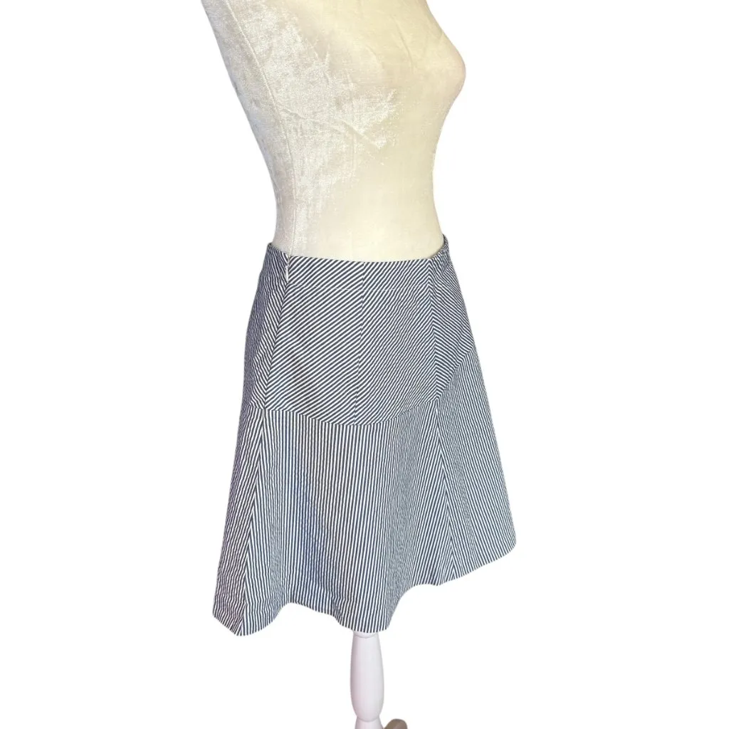 LOFT blue and white striped A-Line fully lined knee length skirt women's size 4 - Image 2