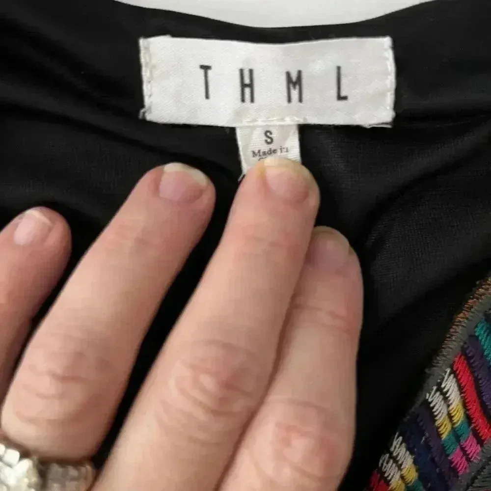 THML Women Small Dress Black Cotton Rayon‎ Embroidery Flutter Aztec Western SW - Image 9