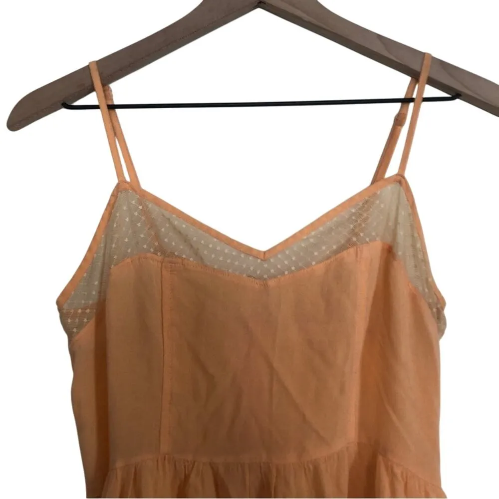 Vintage Nameless Peach Lightweight Delicate Lace Spaghetti Strap Midi Dress Orange - Image 5