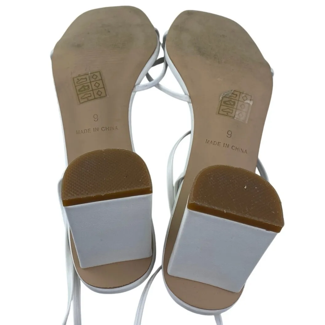 Princess Polly Women's White Lace Up Square Toe Strappy Block Heels Sandals Sz 9 - Image 4