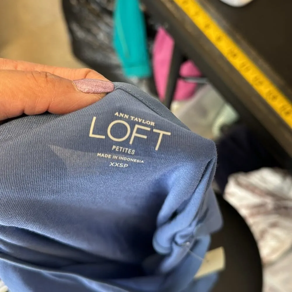 LOFT sleeves faux layered trim blue top xxsp casual easy to wear oversized - Image 6