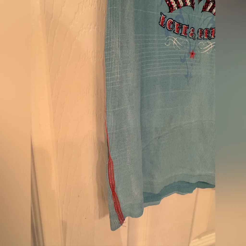 Sinful x Affliction Love and Pride Women's Blue/Red Tank Top Size Medium - Image 9