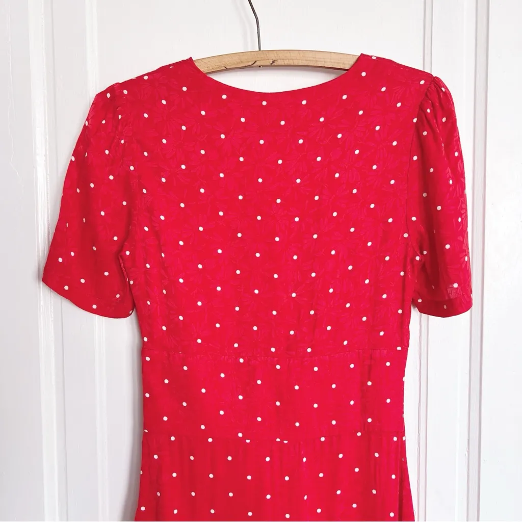 Maje • Ripia Twist-front Polka-dot Floral-jacquard Mini Dress red Rouge - Image 16