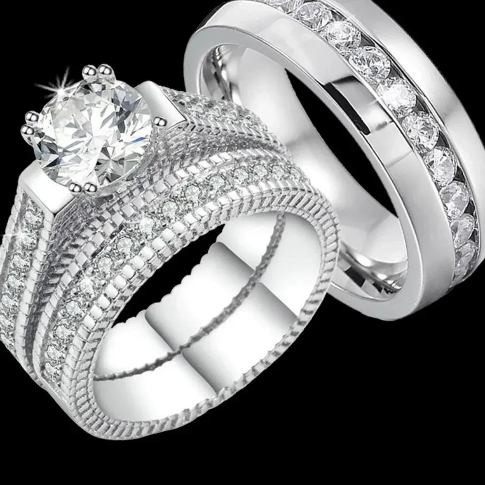 NEW Diamond Simulant Engagement Band‎ Ring Set - Image 2