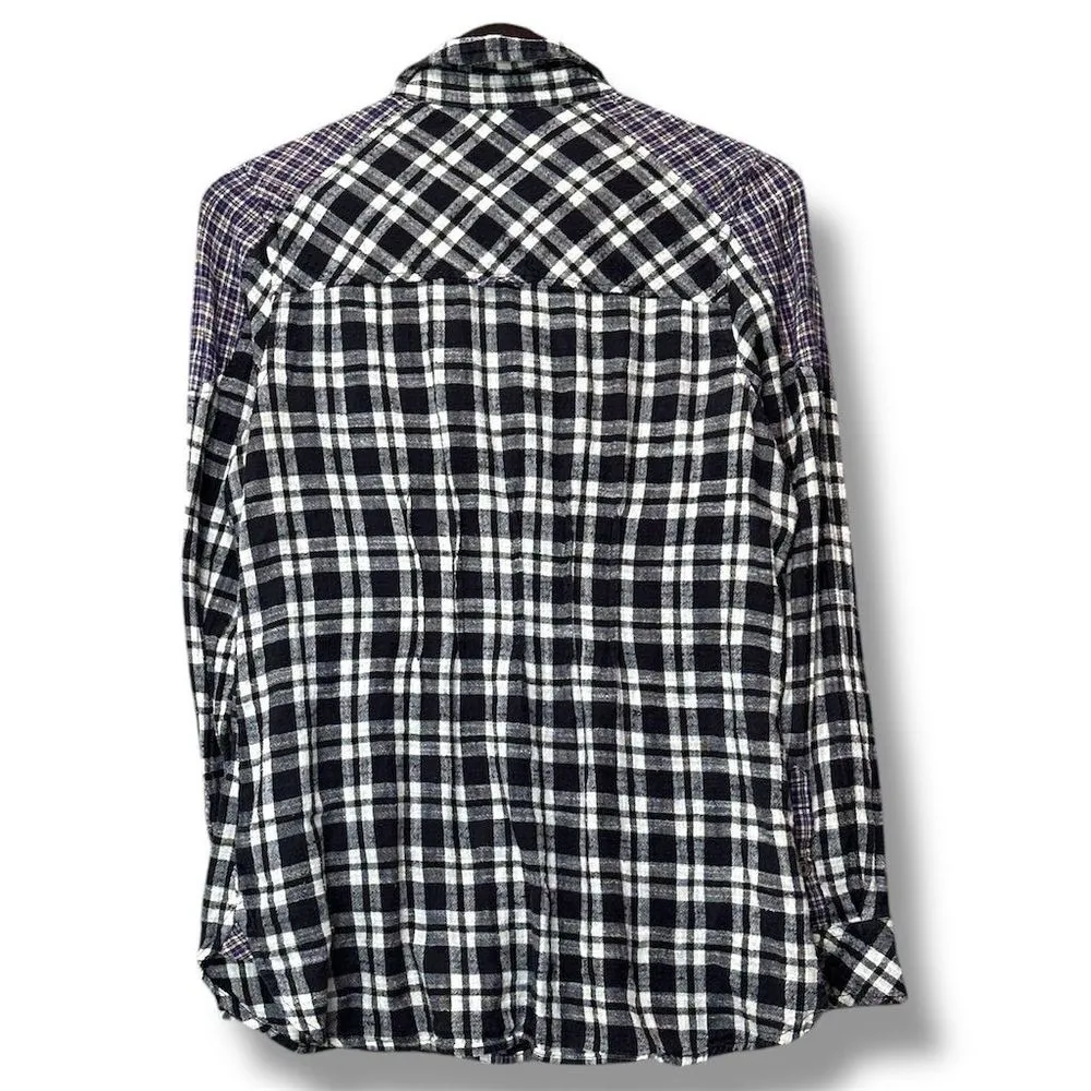 Free People Womens Black Plaid Button-Up Pleated Shirt Size M Grunge Western 90s - Image 2