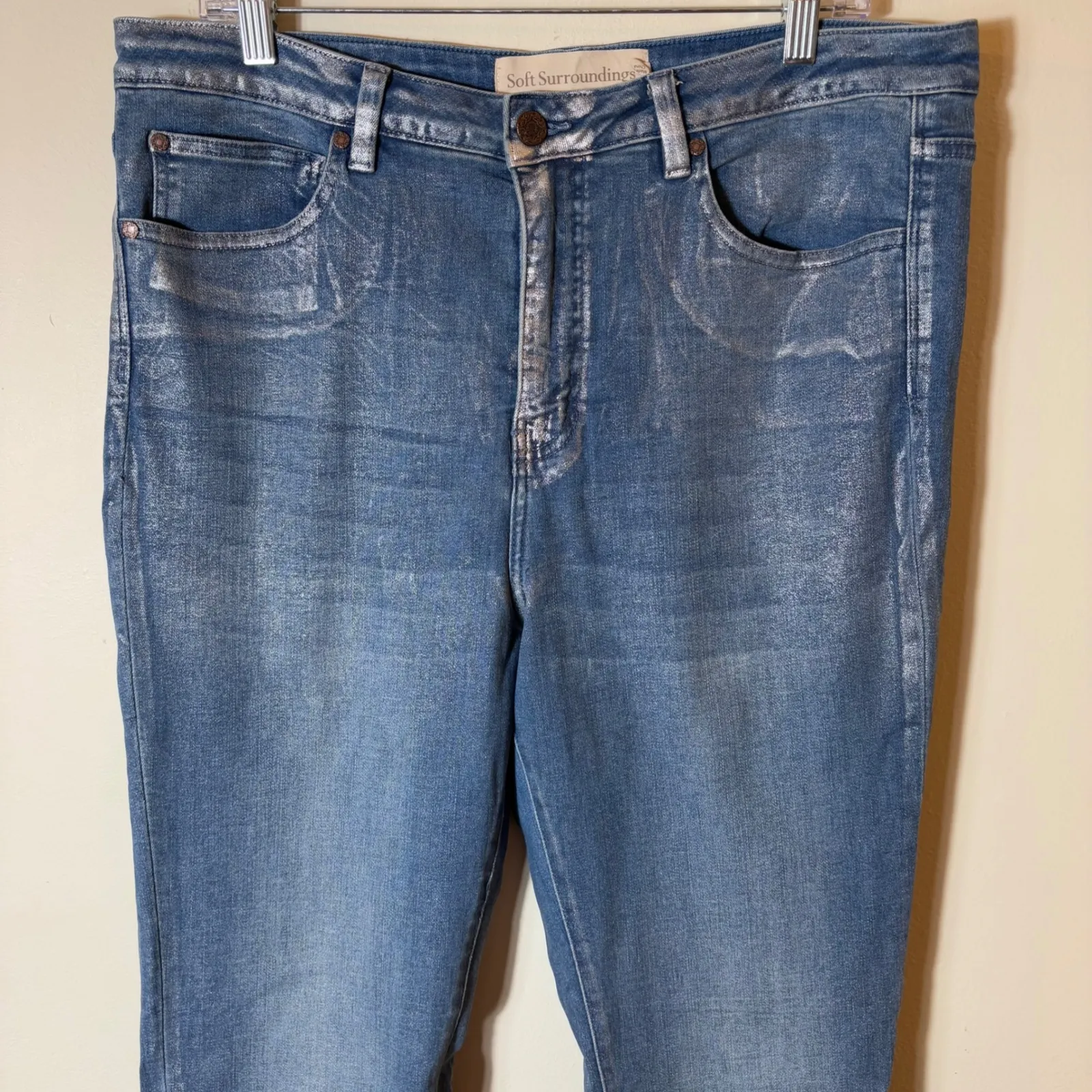 Soft‎ Surroundings Blue Metallic Wash Denim Jeans Womens Size 16 - Image 2