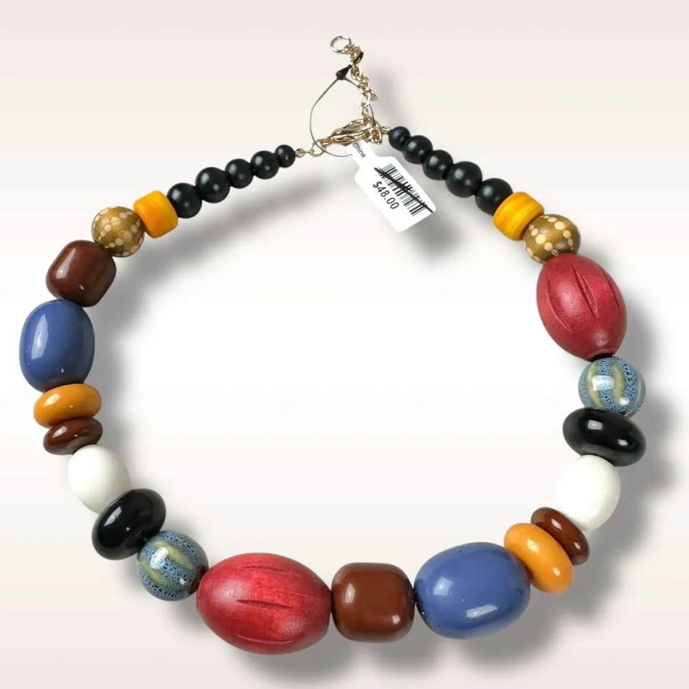 Free People Royalty Beaded Wood Choker Necklace Neutral NWT Bohemian Beach - Image 3