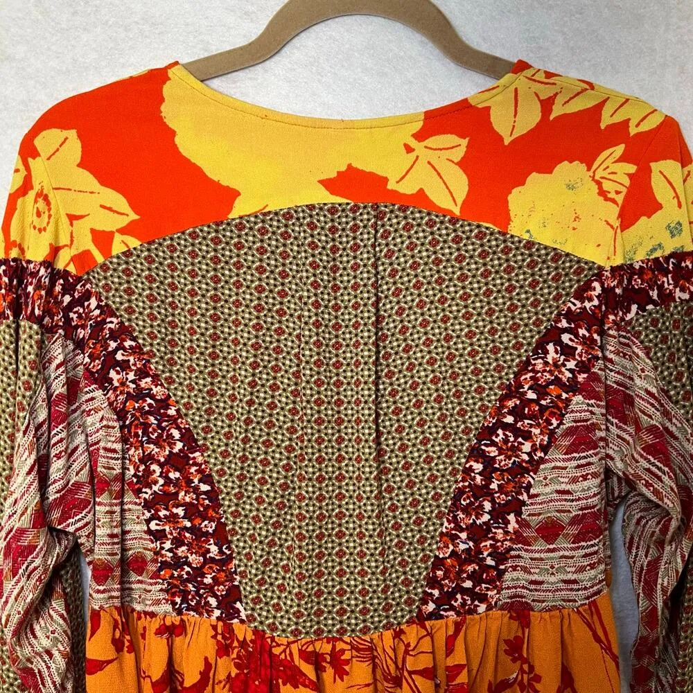 Free People Aloha State Of Mind Patchwork Print Long Sleeve Flowy Top Size XS - Image 6